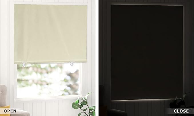 LazBlinds 100% Blackout Roller Shades, No Tools No Drill Cordless Blinds for Windows, Thermal Insulated UV Protection Privacy Window Shades for Bedroom (48''W x 72''H, Cream)