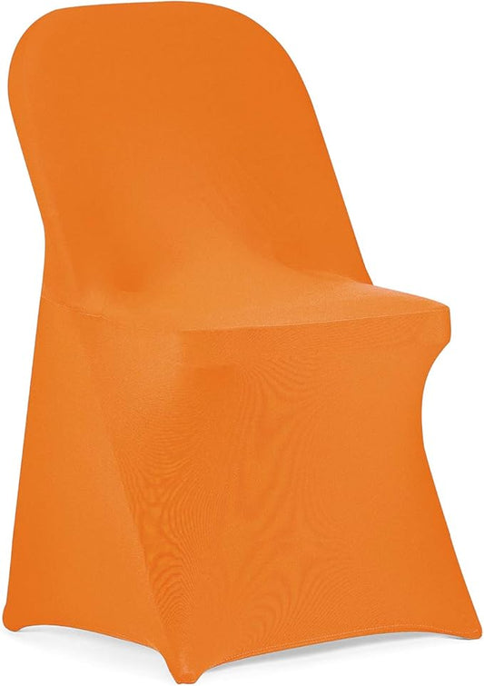 Peomeise Stretch Spandex Folding Chair Cover for Wedding Party Dining Banquet Event (Orange,25pcs)