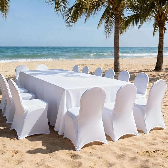 100 Pcs White Folding Chair Cover Washable Removable Universal Fitted Chair Cover Protector for Wedding Party Banquet Holidays Celebration Decoration Chair Covers