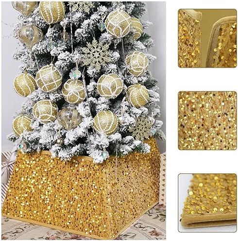 Gold Christmas Tree Collars for Atificial Trees, 24 Inch Sparkling Sequins Christmas Skirt, Base Cover,Holiday Home Decor Ring(Medium) - Image 4