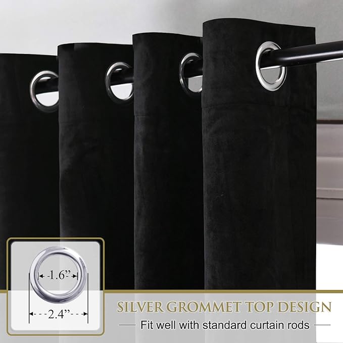 StangH Black Blackout Velvet Curtain Panels Grommet Heat Insulated Privacy Window Drapes 96 inches Length for Living Room/Basement/Dining Room, 42 x 96 inches, 2 Panels
