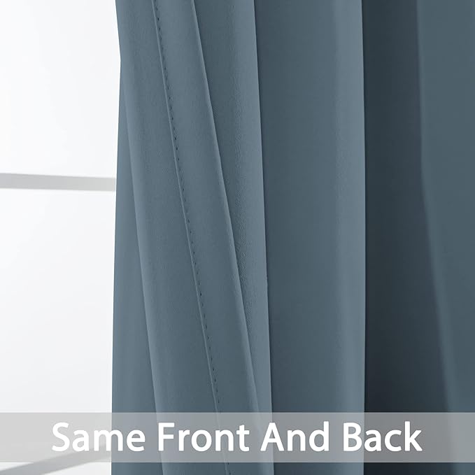 Yakamok Blackout Curtains Room Darkening Thermal Insulated Window Panels,Solid Grommet Top Drapes for Bedroom/Living Room(42x84 Inch, Stone Blue, 2 Panels)