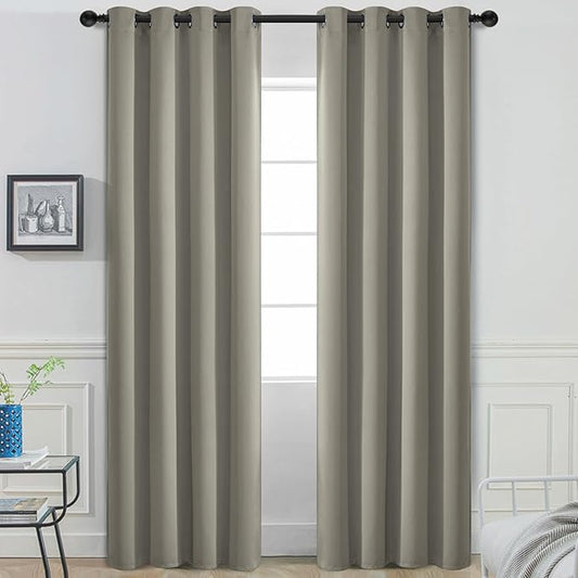 Yakamok 84 Inch Long Light Blocking Blackout Curtains, Room Darkening Thermal Insulated Blackout Drapes with Grommet for Bedroom (52x84Inch, Taupe, 2 Panels)