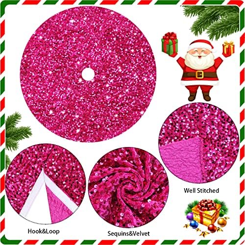 FANPROMS Hot Pink Christmas Tree Skirt Sequin 21 Inch Double Sided Velvet Tree Skirts for Small Tabletop Christmas Tree Glitter Pink Xmas Tree Base Cover for Christmas Holiday Party Decorations - Image 3