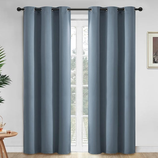 Yakamok Blackout Curtains Room Darkening Thermal Insulated Window Panels,Solid Grommet Top Drapes for Bedroom/Living Room(42x84 Inch, Stone Blue, 2 Panels)