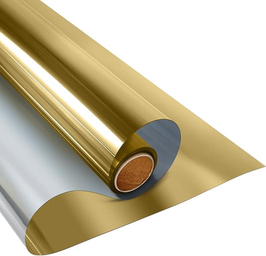 KESPEN Window Film One Way Daytime Privacy Heat Control Anti UV Non-Adhesive Reflective House Window Tint for Home and Office, Gold-Silver, 35.4 Inch X 8.2 Feet
