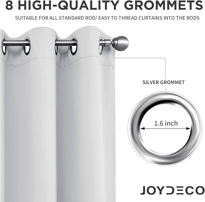 Joydeco White Curtains 90 Inches Long 1 Panel, Thermal Insulated Long Curtains& Drapes 1 Piece, Room Darkening Grommet Drapes for Living Room Bedroom Window (W70 x L90 Inch, Greyish White)