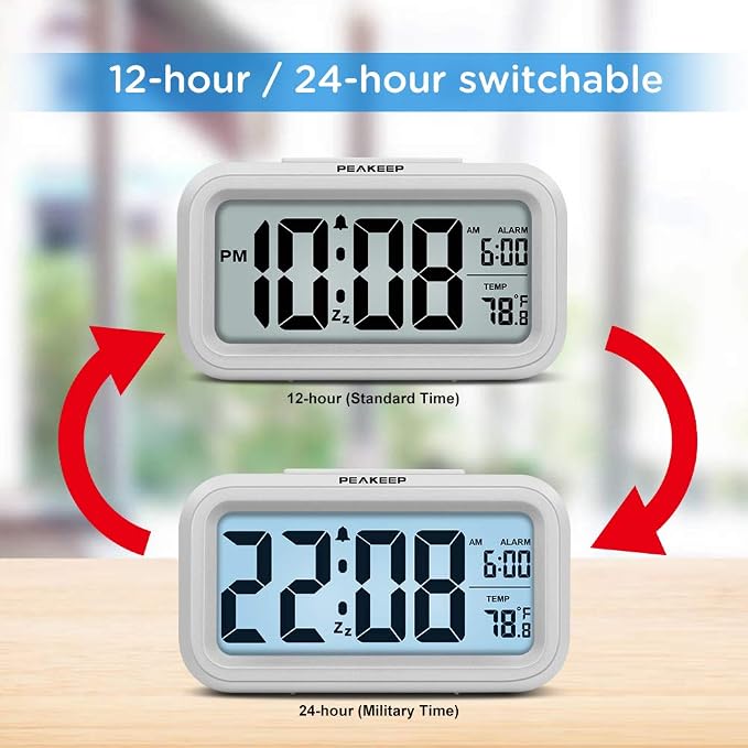 Peakeep Night Light Digital Alarm Clock Battery Operated Indoor Temperature | Small Cordless Cute Clock for Bedroom Desk Travel, Simple to Use for Teens Kids (White) - Image 5