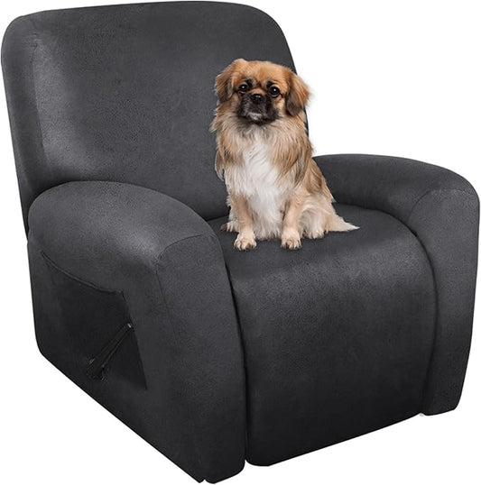 ANARACHON Leather Look Recliner Chair Covers Stay in Place 4-Piece Recliner Slipcovers for Reclining Chair Furniture Protector Spandex Fabric Washable (X-Large, Dark Gray)