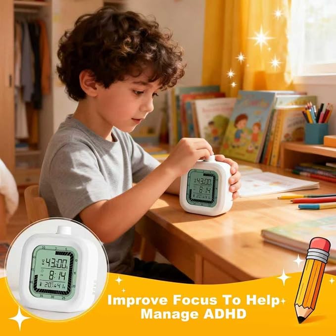 Visual Timer, 60 Minutes Countdown & Countup Timer, Digital Alarm Clock with Temperature and Humidity Monitor, 4 in 1 Multifunctional Desk Clock for Kids Study, Kitchen, Office and Home,Blue - Image 7
