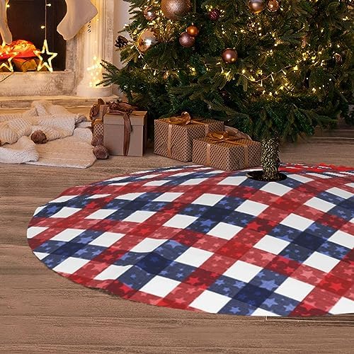 July 4th Patriotic American Flag Plaid Red Blue White 36 Inch Christmas Tree Skirt Carpet Mat Funny Party Decor Supplies for Xmas Halloween Decorations Occasion Ornament - Image 6