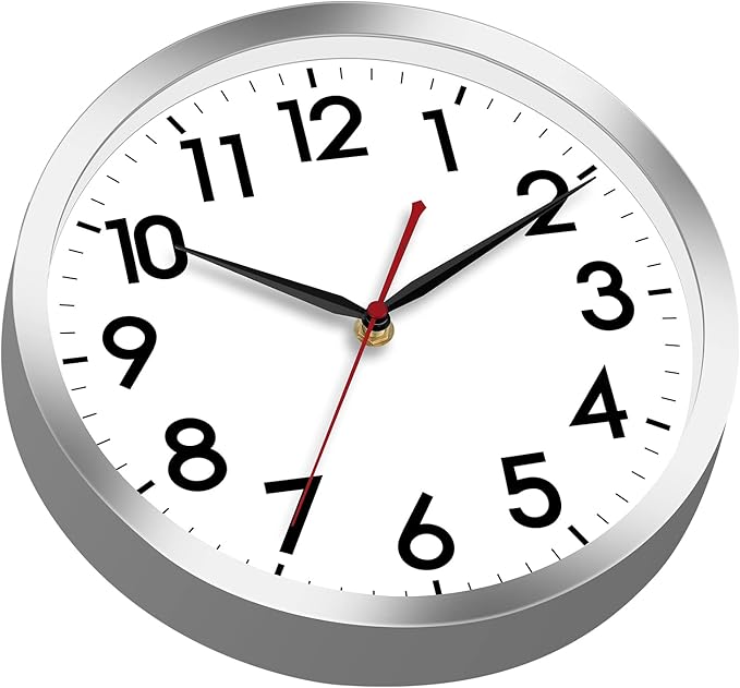 AKCISOT Wall Clock 14 Inch Large Silent Wall Clocks Battery Operated, Silver Modern Non-Ticking Clock Decorative for Living Room,Kitchen,Bathroom,Bedroom,Office,Home,Classroom,School