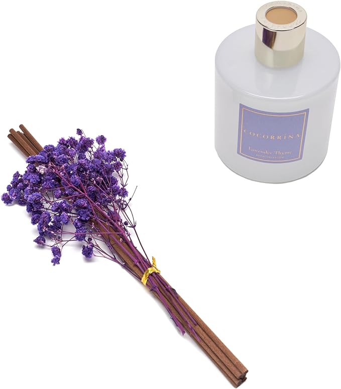 Cocorr??na Premium Reed Diffuser Set with Preserved Baby's Breath & Cotton Stick Lavender Thyme | 6.76 Fl.oz Scent Diffuser for Bedroom Bathroom Home D??cor