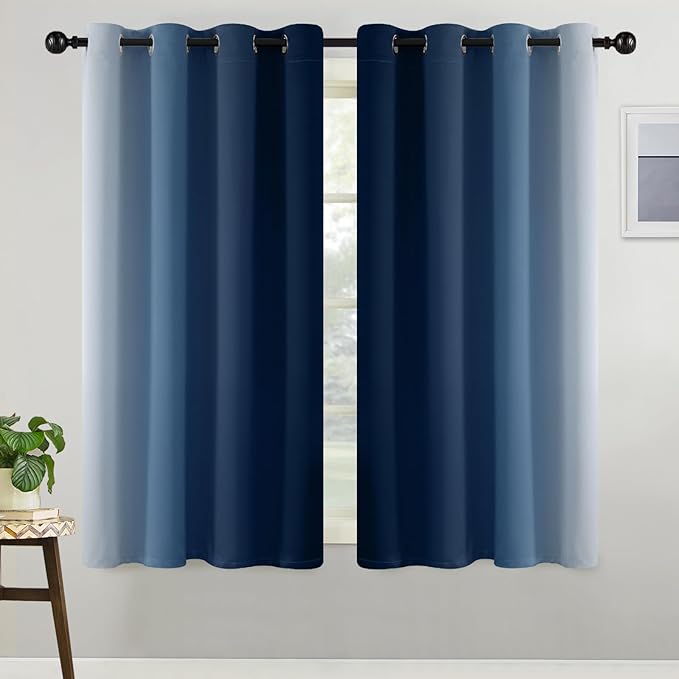 COSVIYA Curtains & Drapes Ombre Blue Curtains 54 inch Long 2 Panels Set, Grommet Room Darkening Light Blocking Insulated Thermal Gradient Window Curtains for Bedroom/Living Room,52x54 inches