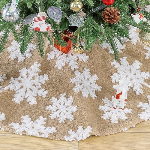 48 Inch Christmas Tree Skirt Rustic Khaki Fluffy Skirt Faua Fur Mats - Image 3