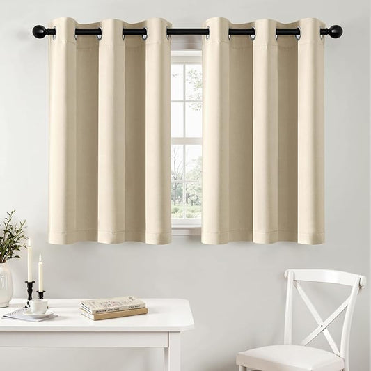 MIULEE Cream Beige Blackout Curtains for Bedroom Living Room 36 Inches Long 2 Panels, Thermal Insulated Room Darkening Drapes Grommet Noise Reducing Light Blocking Window Treatments 40x36 Inch