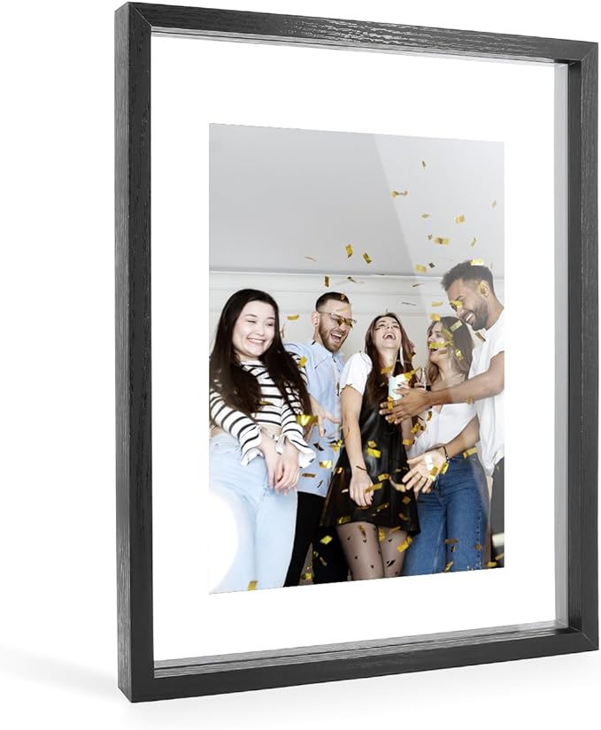 AceList 11x14 Floating Frames, Double Plexiglass Wood Picture Frame, Display Any Size Photo up to 11x14 photos for Desktop or Wall Hanging, Black