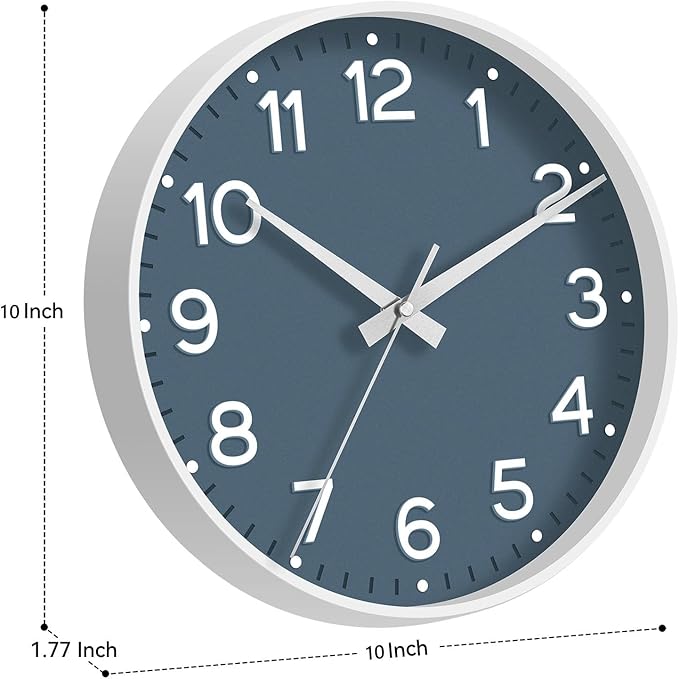 Wall Clock 10 Inch Silent Wall Clocks Battery Operated-Modern Non Ticking Analog Clock Decorative for Kitchen Bedroom Office Bathroom(Azure Blue)