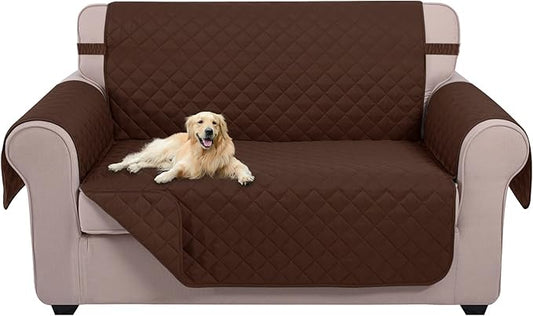 U-NICE HOME Loveseat Sofa Cover Reversible Couch Cover for Dogs with Elastic Straps Water Resistant Furniture Protector for Pets Couch Cover for 2 Cushion Couch (Loveseat, Brown/Brown)
