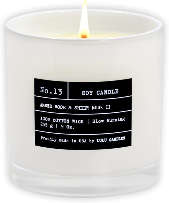 Lulu Candles | Amber, Rose & Sheer Musk II | Luxury Scented Soy Jar Candle | Hand Poured in The USA | Highly Scented & Long Lasting- 9 Oz.