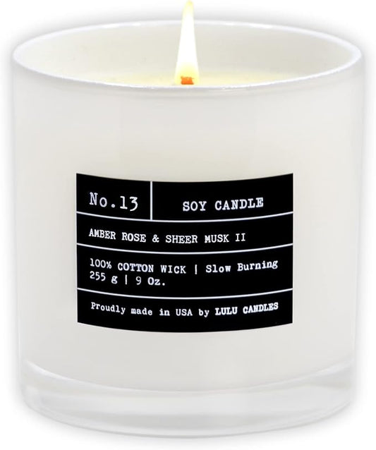 Lulu Candles | Amber, Rose & Sheer Musk II | Luxury Scented Soy Jar Candle | Hand Poured in The USA | Highly Scented & Long Lasting- 9 Oz.