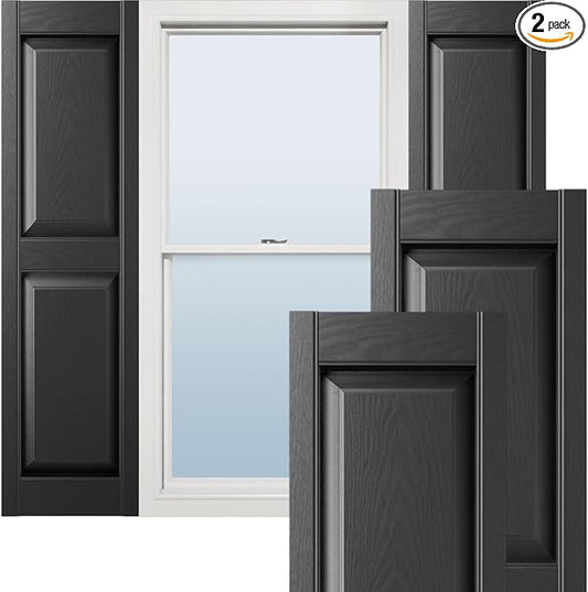 Ekena Millwork Lifetime Vinyl LP2S14X06300BL Standard Two Equal Panel Vinyls, Raised Panel Vinyl Shutters, w/Installation Shutter-Lok's & Matching Screws (Per Pair), 14.75"W x 63"H, Black