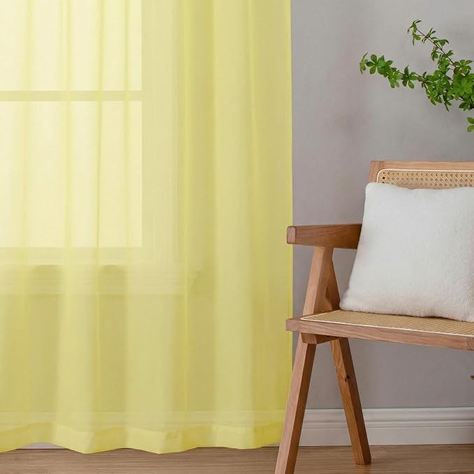 Lecloud Goose Yellow Sheer Curtains 90 Inches Long 2 Panels, Voile Rod Pocket Light Filtering Window Curtains for Living Room Bedroom Dining Room, Airy Drapes for Balcony, Each Panel 42" W x 90" L
