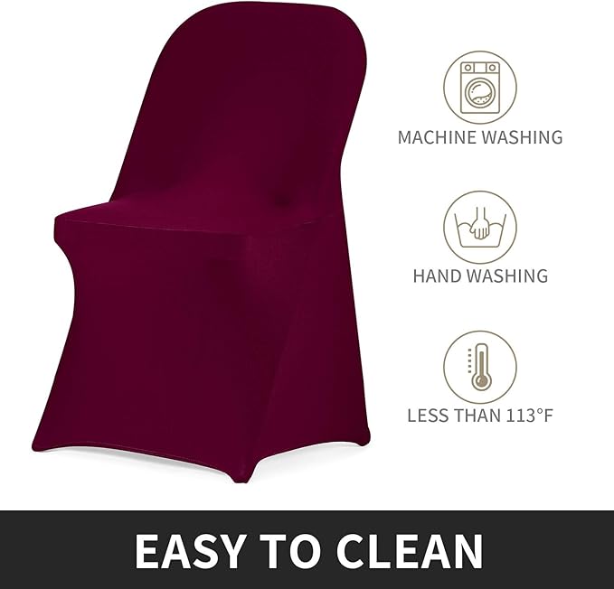 Peomeise Stretch Spandex Folding Chair Cover for Wedding Party Dining Banquet Event (Burgundy,12pcs)