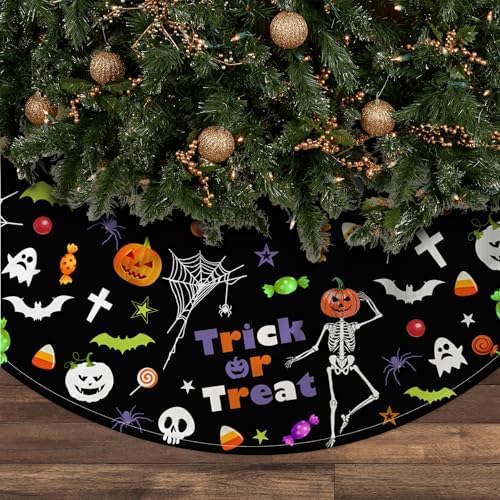 Festival Tree Skirt Ghost Pumpkin Skull Tree Mat for Holiday Xmas Festive Party Yard Decoration Ornaments 36 in - Image 2