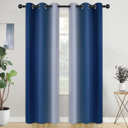 COSVIA Ombre Blue Curtains, 84 inch Long, 2 Panels, Room Darkening, Light Blocking, Insulated, Thermal Gradient, Bedroom/Living Room, 42x84 inches