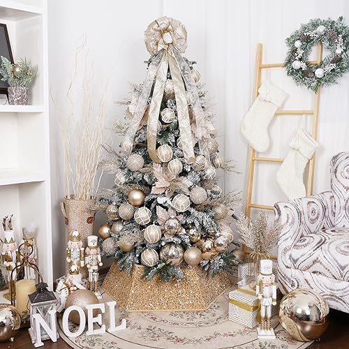 Champagne Gold Christmas Tree Collar with Sparkling Sequins,Christmas Tree Collars for Atificial Trees, 33.5 Inch Christmas Tree Skirt, Xmas Tree Stand Base Cover,Holiday Home Decor Tree Ring(Large) - Image 6
