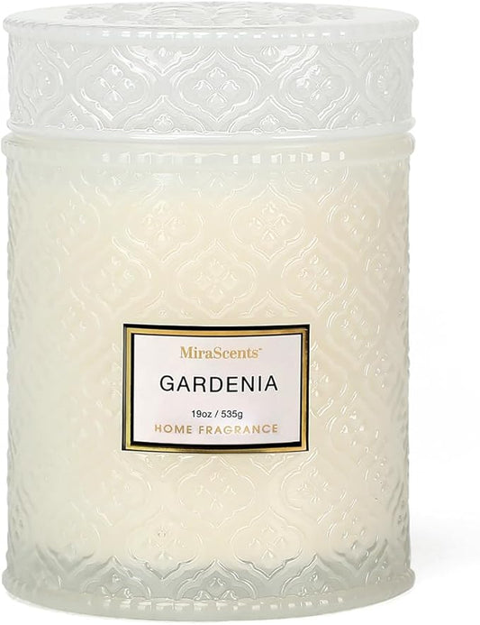 Gardenia Scented Candles, 19oz Aromatherapy Christmas Winter Candles Gifts for Women, White Luxury Large Decorative Candle in Glass, Natural Soy Wax for Home