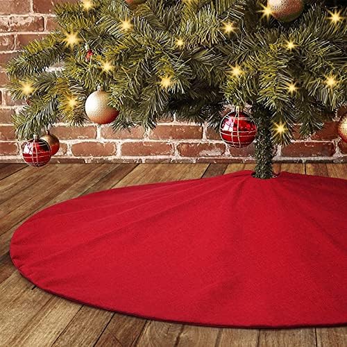 yuboo 48 Inch Red Burlap Tree Skirt, Rustic Linen Farmhouse Tree Mat for 7FT Christmas Tree, Plain Decor for Birthday, Wedding Party, Mother's Day, Indoor Outdoor Holiday Ornaments - Image 5