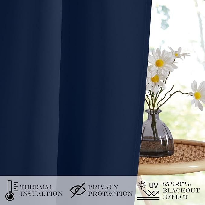 NICETOWN Blackout Door Curtain – Thermal Insulated Blackout Window Cover for French & Front Doors with Adjustable Tieback, Room Darkening Shade for Privacy, Navy, W30 x L50, 1 Panel