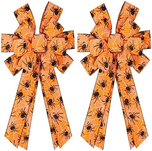 2PCS Halloween Bows for Wreath Large Halloween Bow with Spider Web Pattern by ChristmasGiftsBgas