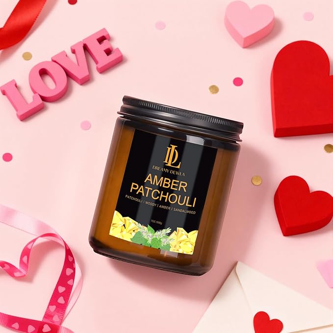 Amber Patchouli Candles, Amber Patchouli Scented Candle, Mother's Day Candle Gifts for Women, Soy Candles for Home Scented, 7oz 50 Hours Burn, Home Décor