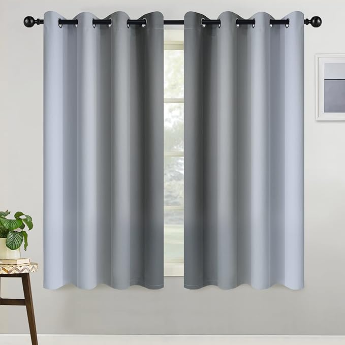 COSVIYA Blackout Curtains & Drapes Ombre Grey Room Darkening Curtains for Bedroom, Gradient Grommet Light Blocking Insulated Thermal Small Window Curtains for Living Room,2 Panels,52x54 inches