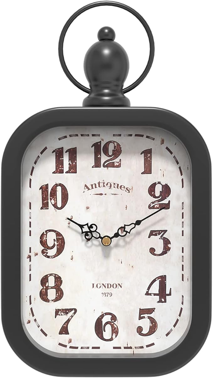 Menterry Small Retro Rectangle Wall Clock, Black Antique Vintage Style Battery Operated Silent Decor Wall Clocks for Farmhouse,Bedroom,Kitchen,Bathroom (11" H x 6.1" W)