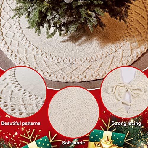 NIBESSER White Knit Tree Skirt 48" - Ivory Knitted Christmas Tree Skirt Mat for Home Party Holiday Ornaments Christmas Decorations - Image 5