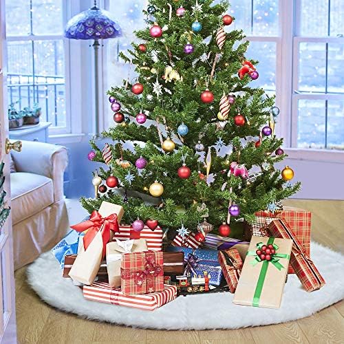 Christmas Tree Skirt - 48 Inches White Christmas Tree Skirt, High-End Soft Classic Fluffy Faux Fur Tree Skirt for Xmas Tree Decorations and Ornaments - Image 3