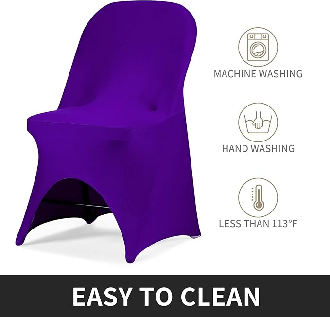Peomeise Stretch Spandex Folding Chair Cover with Open Back for Wedding Party Dining Banquet Event (Purple with Open Back,6pcs)