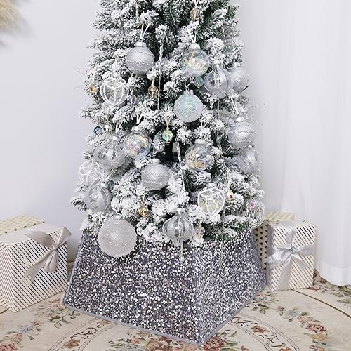Silvergrey Christmas Tree Collars for Atificial Trees, 24 Inch Sparkling Sequins Christmas Skirt, Base Cover,Holiday Home Decor Ring(Medium) - Image 6