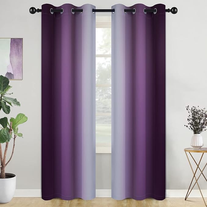 COSVIYA Curtains & Drapes Room Darkening Ombre Curtains 84 inch Length,Grommet Purple and Greyish White Gradient Light Blocking Insulated Thermal Curtains for Bedroom Living Room,2 Panels,42x84 inches