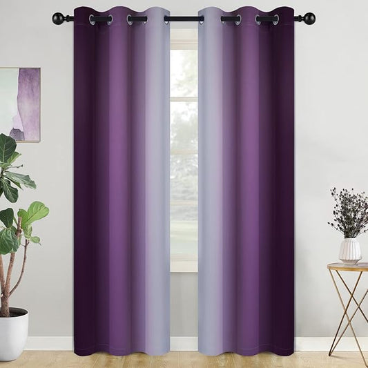 COSVIYA Curtains & Drapes Room Darkening Ombre Curtains 84 inch Length,Grommet Purple and Greyish White Gradient Light Blocking Insulated Thermal Curtains for Bedroom Living Room,2 Panels,42x84 inches