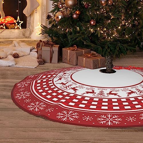 Christmas Tree Skirt 48inch Red Deer Rustic Xmas Decor for Party by YZCOMEON