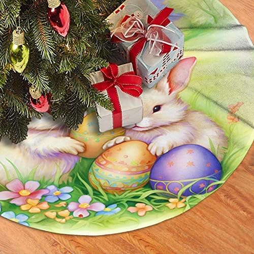 Christmas Tree Skirt, Vintage Easter Bunnies Eggs Xmas Large Tree Mat, New Year Festive Holiday Party Decorations 30" inches - Image 5