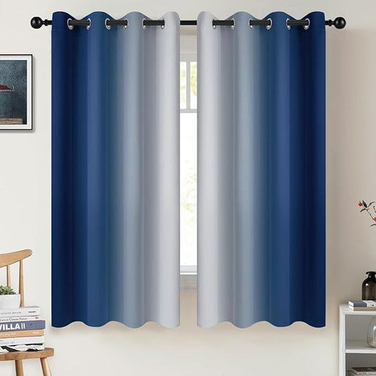 COSVIYA Curtains & Drapes Ombre Royal Blue Curtains 63 inch Long 2 Panels Set, Grommet Room Darkening Light Blocking Insulated Thermal Gradient Window Panels for Bedroom/Living Room,52x63 inches
