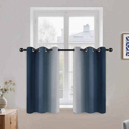 COSVIYA Curtains & Drapes Ombre Navy Blue Curtains 36 inch Long 2 Panels Set, Grommet Room Darkening Light Blocking Insulated Thermal Gradient Window Panels for Bedroom/Living Room,42x36 inches