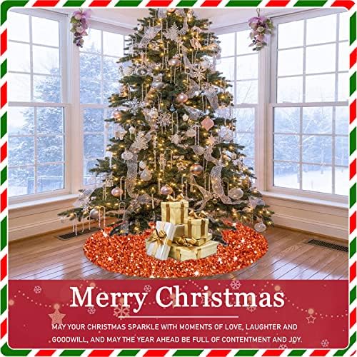 FANPROMS Burnt Orange Christmas Tree Skirt 36 Inch Velvet Sequins Halloween Tree Skirt Christmas Decoration for Thanksgiving Party Sparkle Xmas Tree Skirts Round Christmas Tree Base Quality Tree Mat - Image 5
