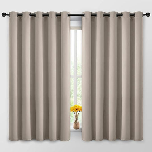 Yakamok Blackout Curtains Room Darkening Thermal Insulated Window Panels,Solid Grommet Top Drapes for Bedroom/Living Room(62Wx63L, Natural, 2 Panels)